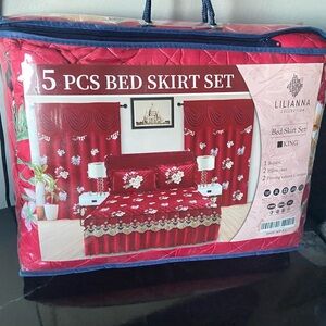 Liliana Red Floral Bed Skirt Set - 5 Piece